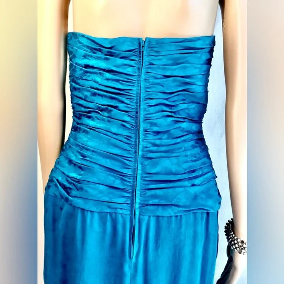 AJ BARI Vintage Blue Strapless mini cocktail dress Ruching Draping Quiet Luxury - Picture 7 of 13